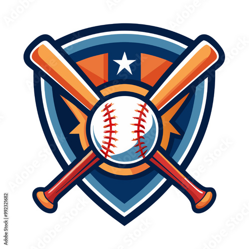 Baseball Team Logo:  A bold and vibrant logo with a baseball, crossed bats, and a star. The shield design adds a sense of strength and tradition. Perfect for a baseball team, league, or organization.