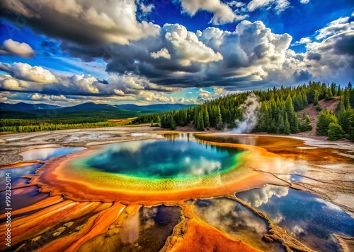 Breathtaking landscapes of Yellowstone Park showcasing geysers, hot springs, and stunning wildlife scenes