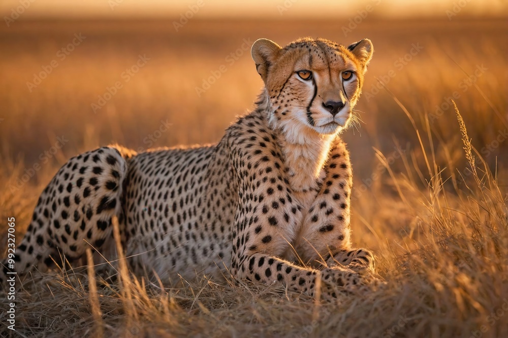 Cheetah Resting in the Golden Savannah at Sunset Cheetah Resting in the Golden Savannah at Sunset