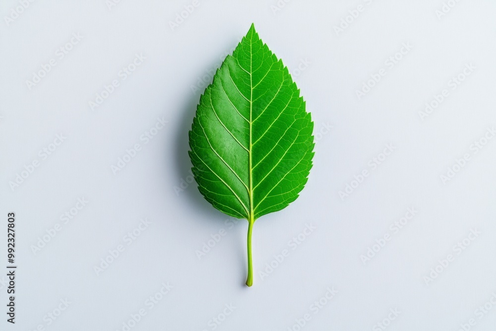 Fototapeta premium A minimalist image of a single leaf on a white background, symbolizing growth and renewal through lifelong learning