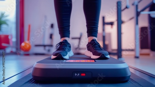 Feet Standing on Vibrating Platform in Rehabilitation Hall