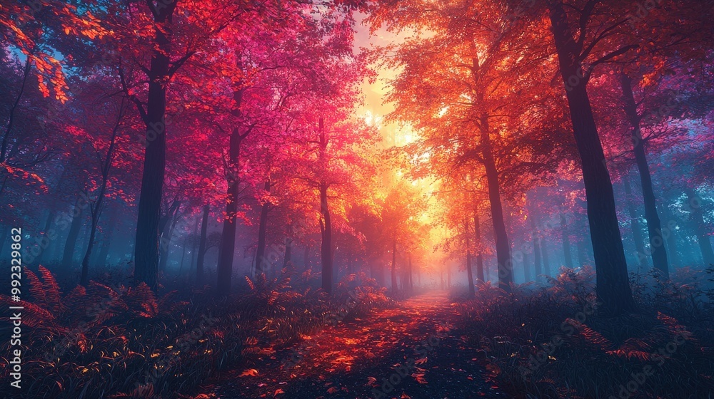 Fototapeta premium Magical Forest Path with Vivid Autumn Colors
