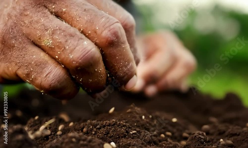 Filipino Man Planting Seeds in Vegetable Garden