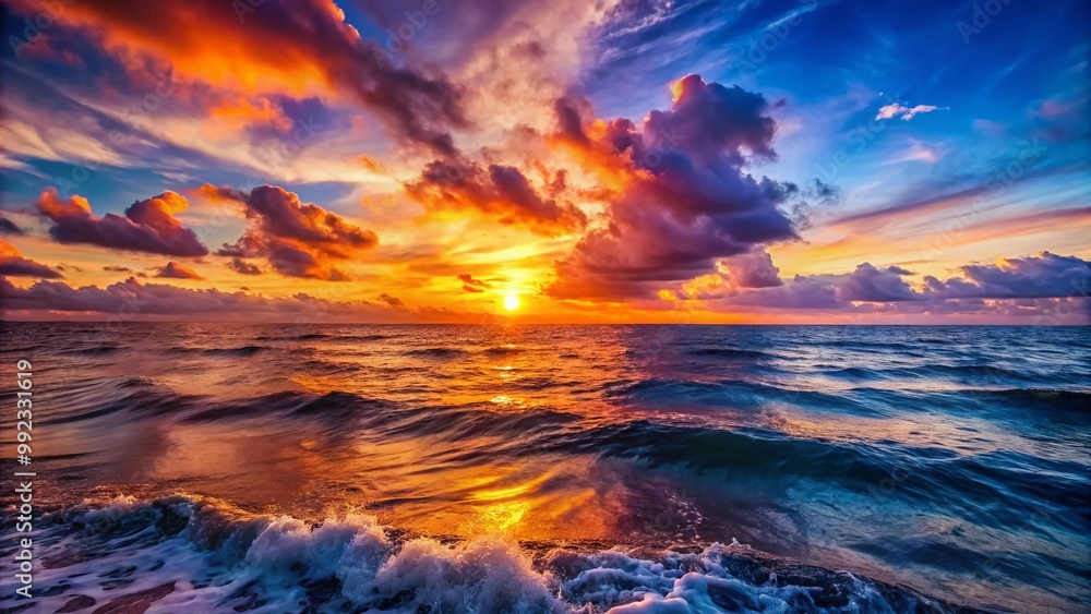 Fototapeta premium Breathtaking Sunsets Over the Ocean with Vibrant Colors and Calm Waves at Dusk and Twilight Hours