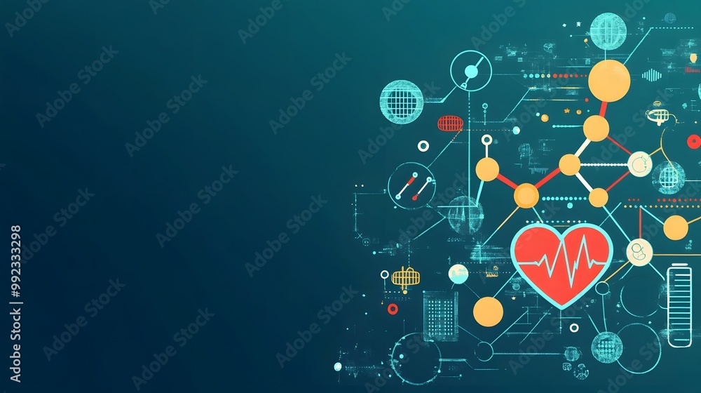 Abstract Digital Heartbeat Illustration with Circles, Lines, and Data Abstract Digital Heartbeat Illustration with Circles, Lines, and Data