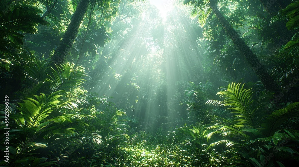 Sunbeams Through Lush Tropical Rainforest Sunbeams Through Lush Tropical Rainforest