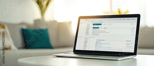 Laptop displaying a content management system CMS interface, website backend design, seamless content creation