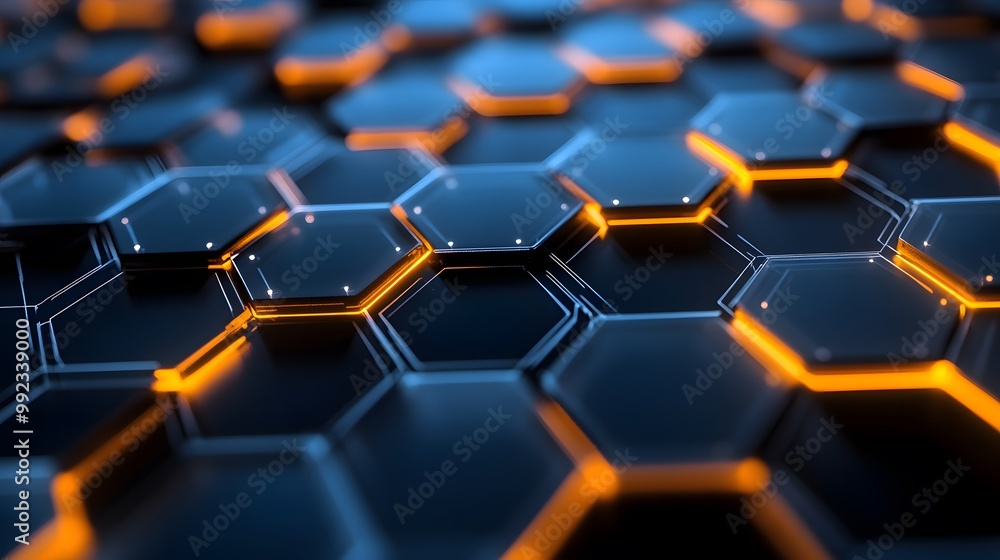 Abstract Hexagonal Pattern with Glowing Orange Edges