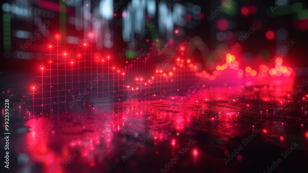 Red Glowing Stock Market Chart Declining, Finance, Loss, Cryptocurrency Crash, Recession Concept Red Glowing Stock Market Chart Declining, Finance, Loss, Cryptocurrency Crash, Recession Concept