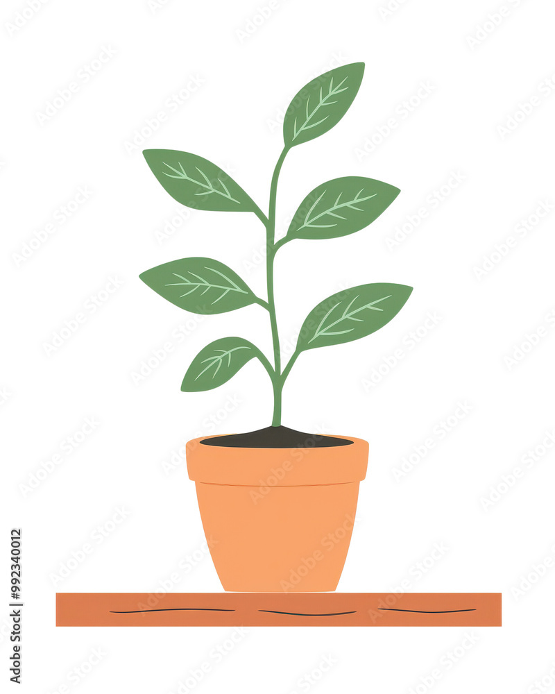Fototapeta premium Potted plant with leaves, white isolate background