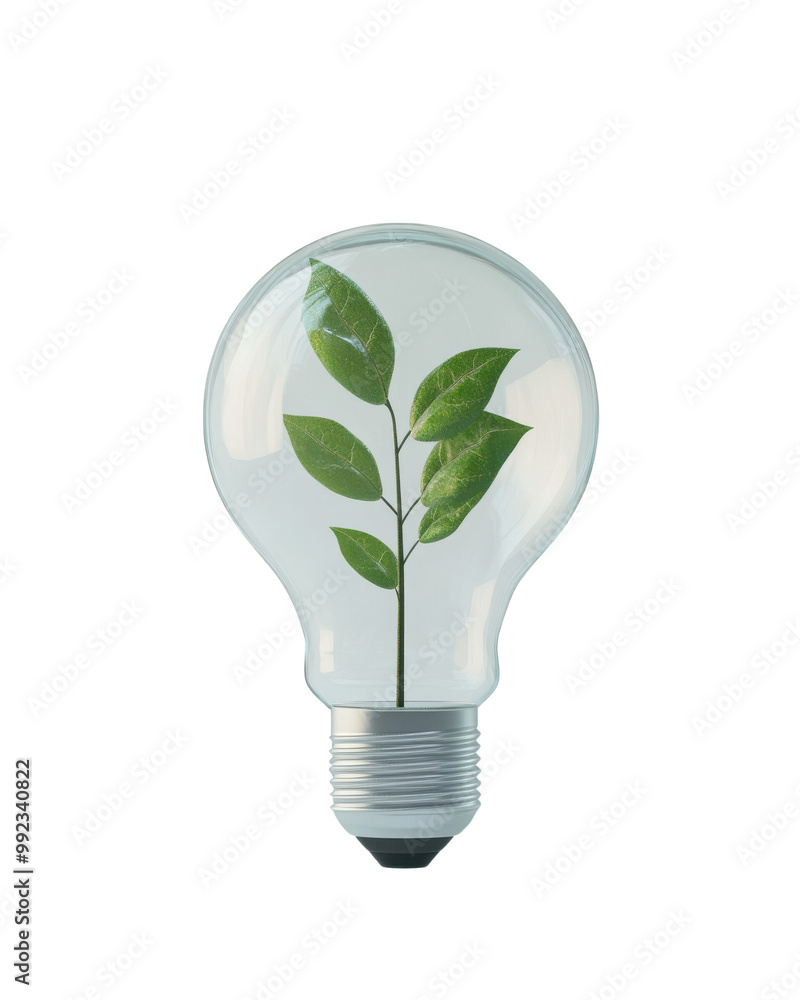 Light bulb with leaves symbolizing eco-friendly innovation. Light bulb with leaves symbolizing eco-friendly innovation.