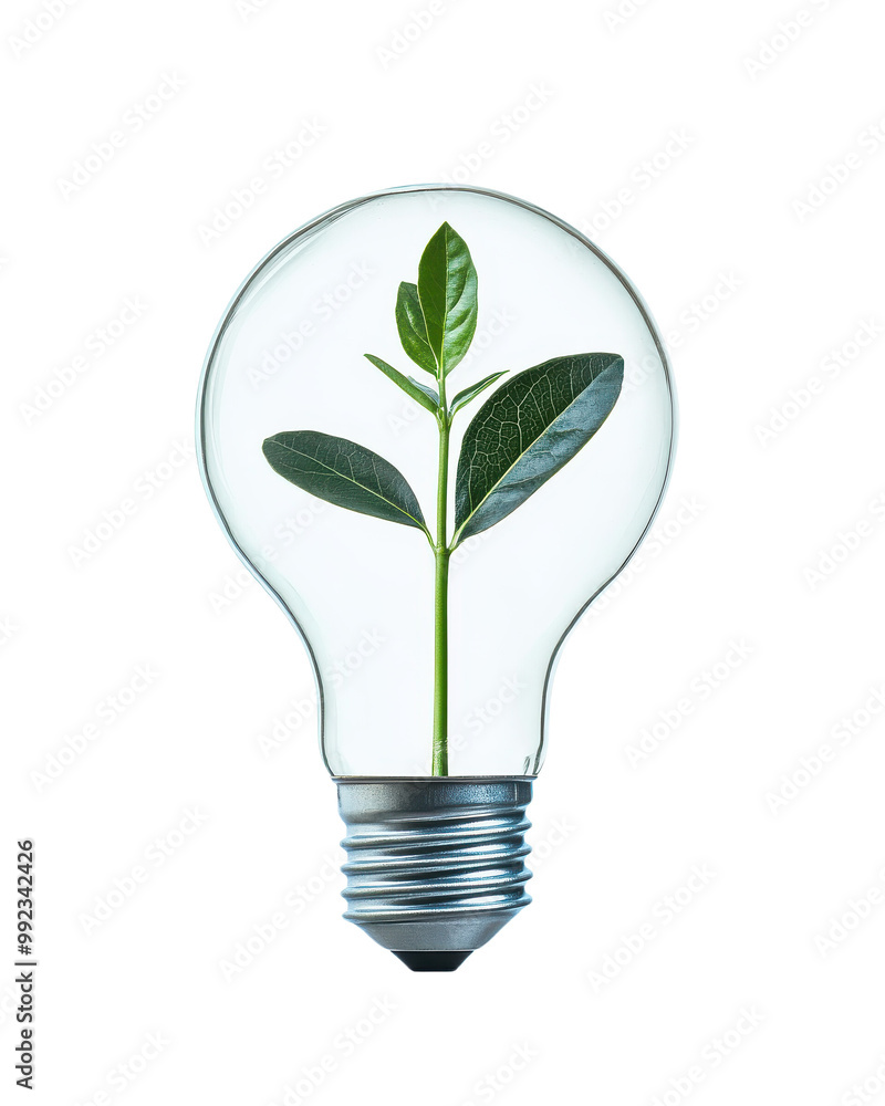 Light bulb with a green plant inside, isolated on white background. Light bulb with a green plant inside, isolated on white background.