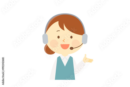 笑顔で案内する女性オペレーター　ベクター