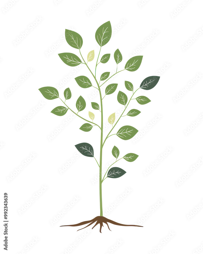 Naklejka premium Green plant with leaves and roots on white isolated background