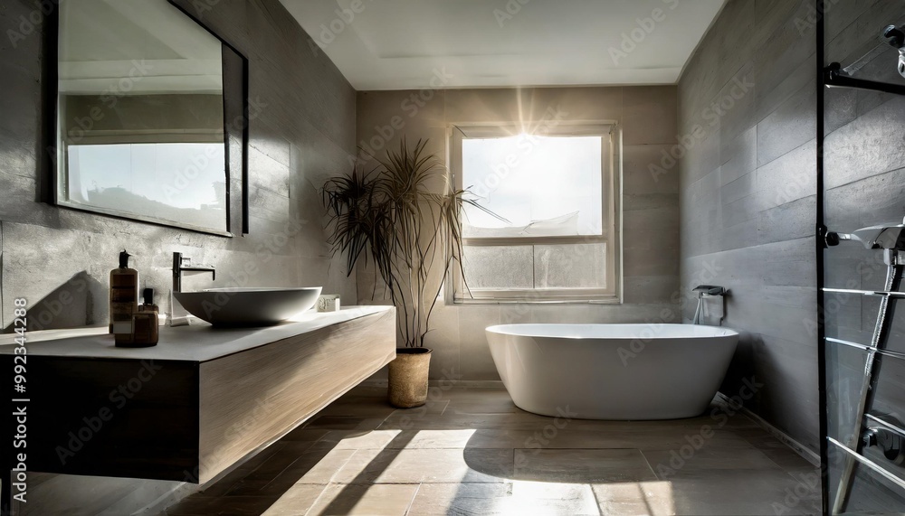 Minimalist bathroom with clean lines and neutral tones for a serene space Minimalist bathroom with clean lines and neutral tones for a serene space
