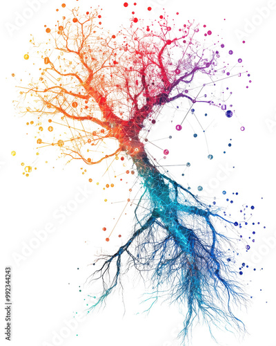 Abstract colorful neural network design on dark background