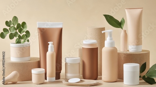 Minimalist Cosmetic Product Display with Greenery