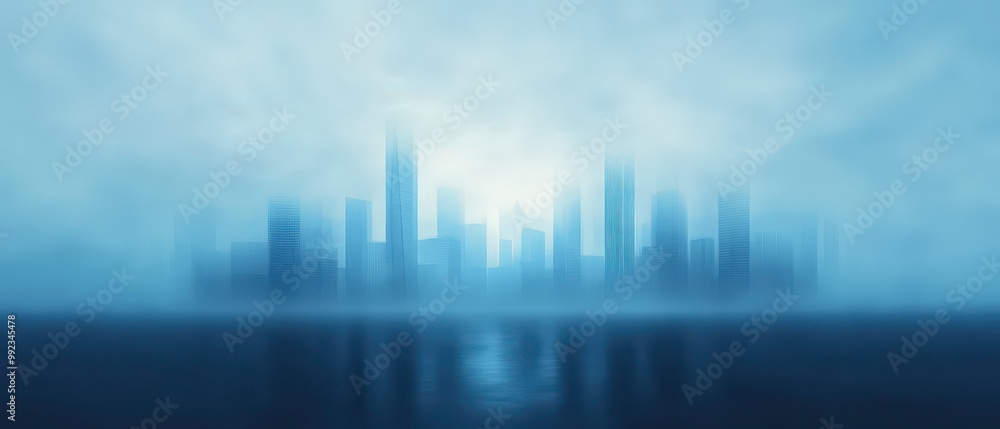 Fototapeta premium A city skyline is reflected in the water