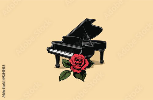 Piano flower logo vector icon illustration style