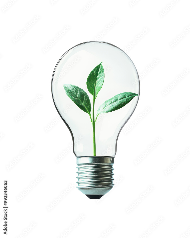 Light bulb with a green plant inside, white isolate background Light bulb with a green plant inside, white isolate background