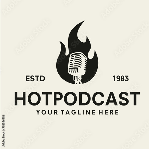hot podcast logo vector template illustration design