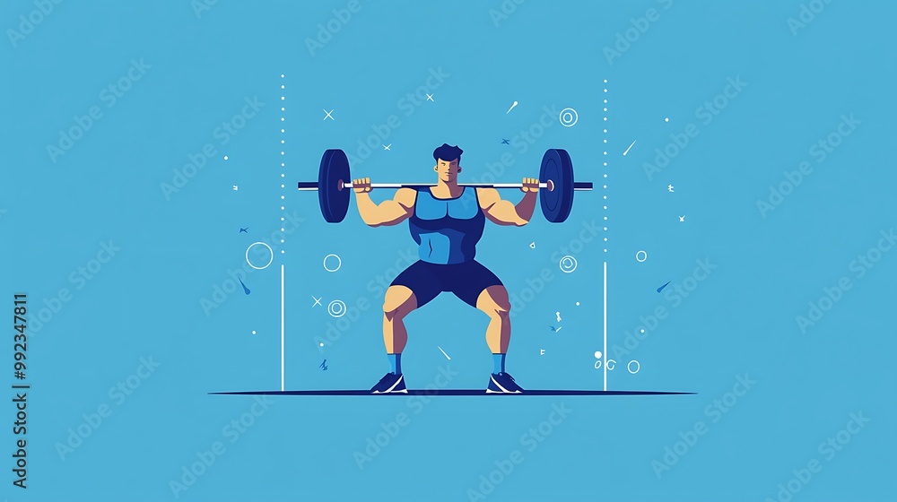 Obraz premium A Muscular Man Lifting Weights in a Squat Position
