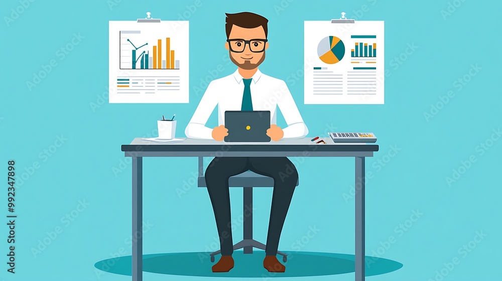 Businessman analyzing data on his tablet in his office. Businessman analyzing data on his tablet in his office.