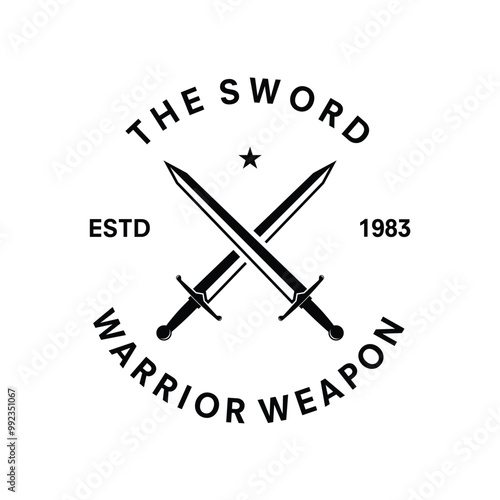 Crossed swords icon. Medieval and antique sharp weapons in heraldic military symbol of defensive vector crossing