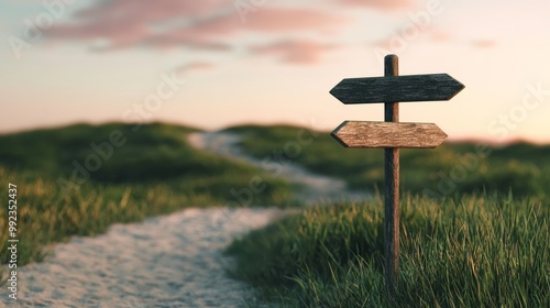 Scenic Pathway with Directional Signpost in Nature photo