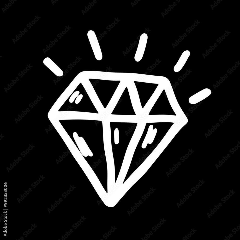 Hand-drawn illustration of a shiny diamond. Hand-drawn illustration of a shiny diamond.