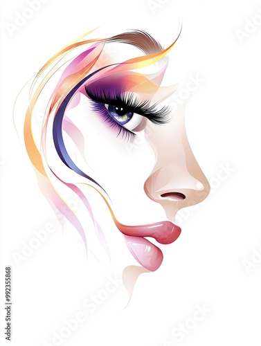 Salon glamour, logo or illustration of a beautiful young female model, close up side view of face and hair drawing.