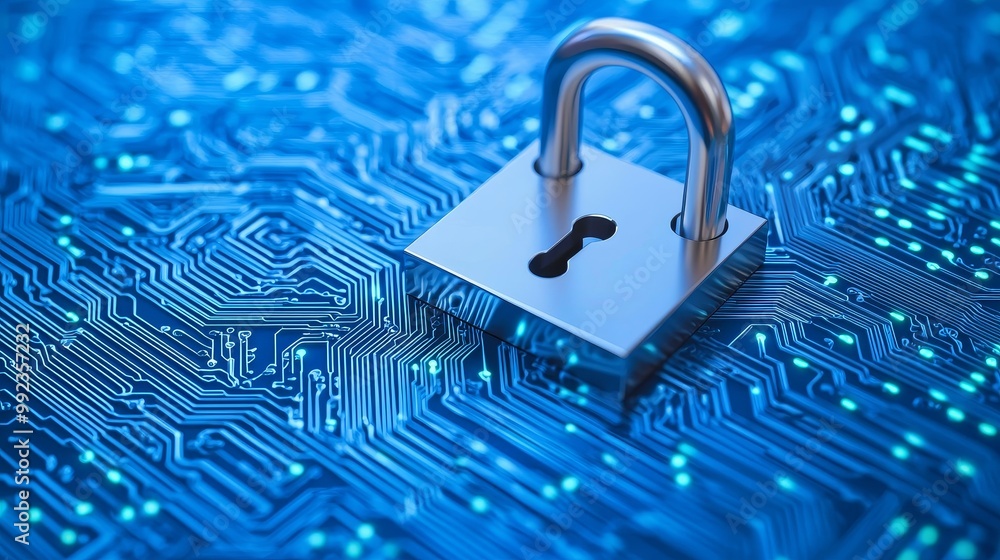 Secure Digital Transactions Concept with Lock on Circuit Board Representing Cybersecurity and Data Protection Secure Digital Transactions Concept with Lock on Circuit Board Representing Cybersecurity and Data Protection