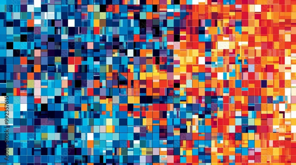 Abstract mosaic pattern in blue, red, and yellow hues. Abstract mosaic pattern in blue, red, and yellow hues.