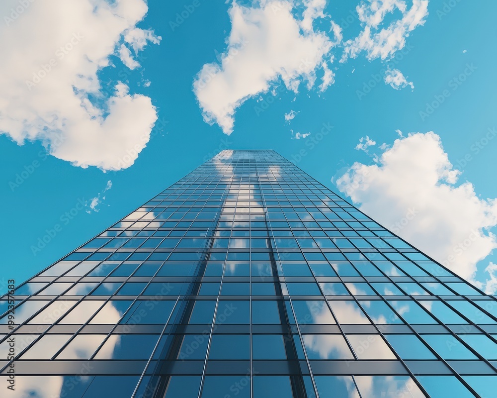 Low-angle shot of a corporate building with a sleek glass facade Low-angle shot of a corporate building with a sleek glass facade