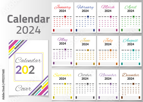 New Year calendar design, Happy New Year, colors and white, editable template