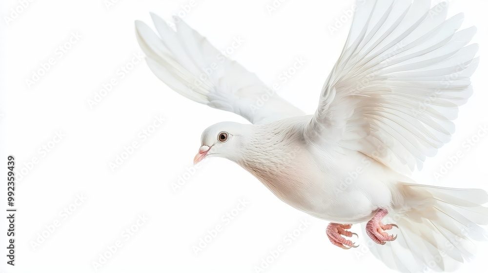 Graceful White Dove in Flight on a Clean White Background Capturing Elegance and Purity Graceful White Dove in Flight on a Clean White Background Capturing Elegance and Purity