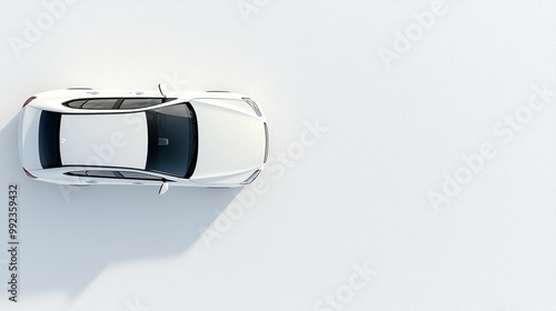 Aerial View of a Modern White Car on a Minimalist White Background with Shadow