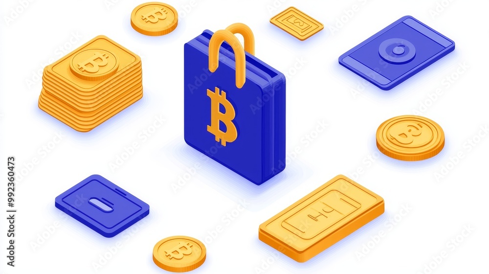 Digital Transactions Concept with Cryptocurrency and Cash Elements in 3D Illustration Digital Transactions Concept with Cryptocurrency and Cash Elements in 3D Illustration