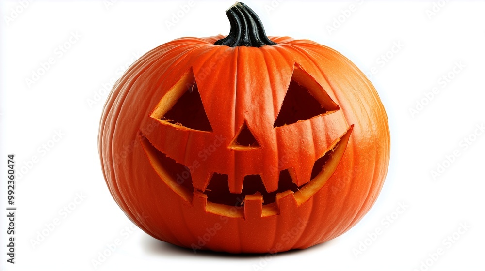 Isolated jack-o-lantern with grinning face and Halloween orange squash decoration Isolated jack-o-lantern with grinning face and Halloween orange squash decoration