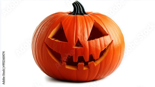 Isolated jack-o-lantern with grinning face and Halloween orange squash decoration