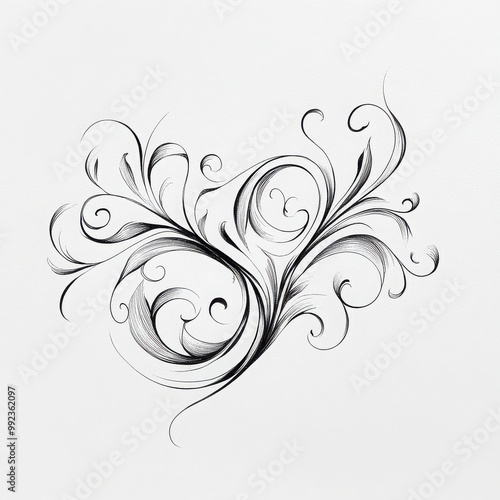 Elegant Swirling Floral Design:  A graceful, hand-drawn floral motif in black ink, featuring delicate swirls and intricate details, evokes a sense of elegance and sophistication.  