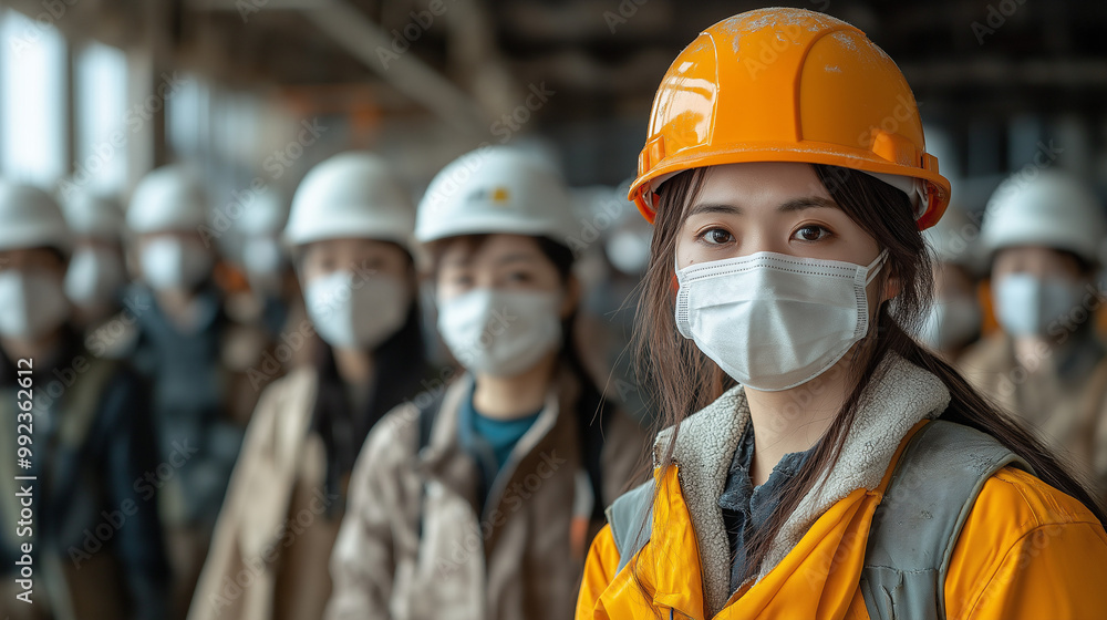 避難訓練をする女性 避難訓練をする女性