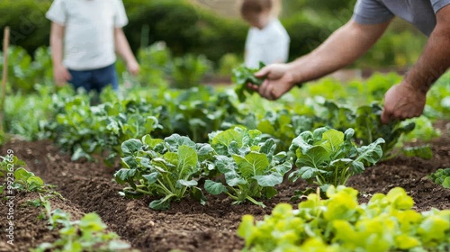 Wallpaper Mural Middle Class Family Gardening Together in Backyard Vegetable Garden on a Sunny Day Torontodigital.ca