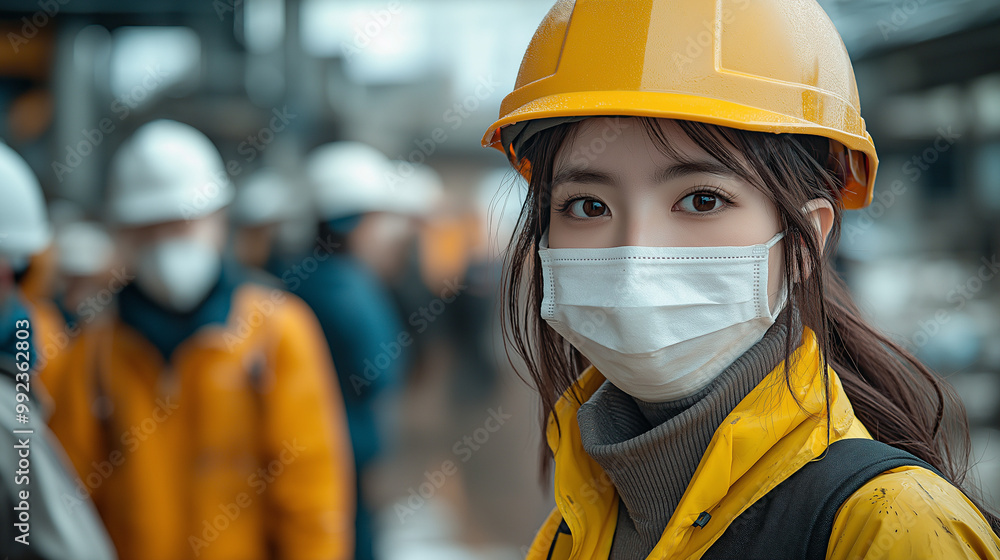 避難訓練をする女性 避難訓練をする女性