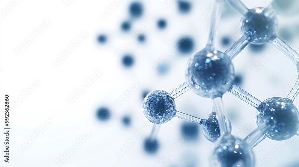 Molecular Structure with Blue Spheres and Clear Bonds on a White Background Molecular Structure with Blue Spheres and Clear Bonds on a White Background
