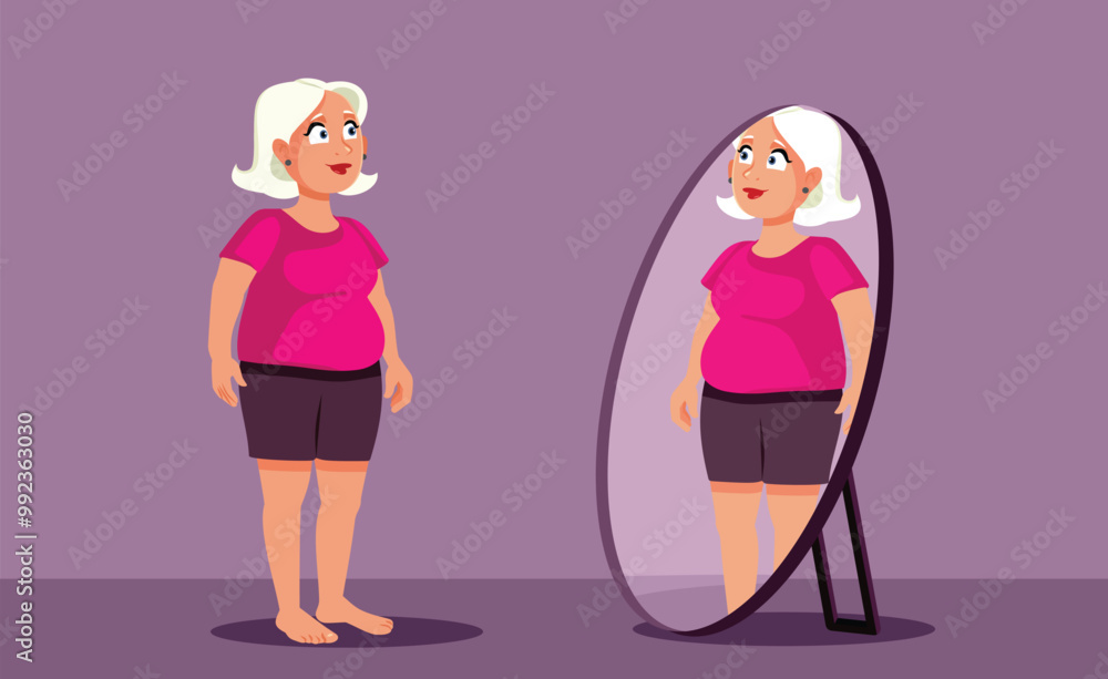 Woman Being Body Positive Looking in the Mirror Vector Cartoon. Happy self-accepting person checking her figure being happy
Woman Being Body Positive Looking in the Mirror Vector Cartoon. Happy self-accepting person checking her figure being happy