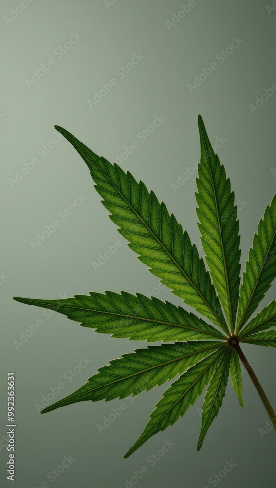 Close-up detail of an abstracted cannabis fan leaf against a colorful backdrop Close-up detail of an abstracted cannabis fan leaf against a colorful backdrop