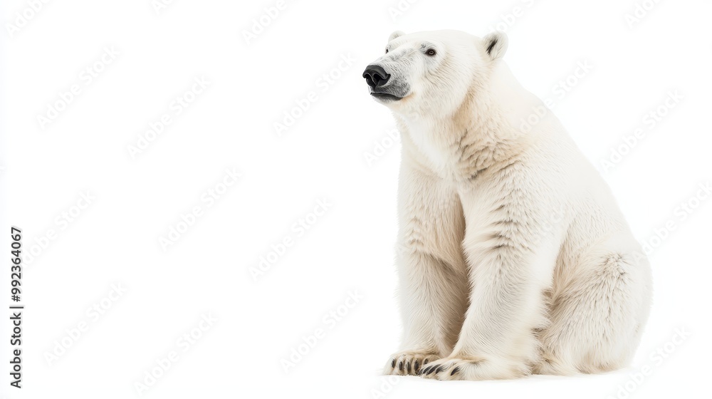Majestic Polar Bear Sitting on a Pristine White Background in a Studio Setting Majestic Polar Bear Sitting on a Pristine White Background in a Studio Setting