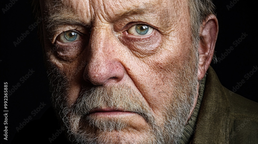 Fototapeta premium Close Up Portrait of Senior Man with Wrinkled Face and Beard