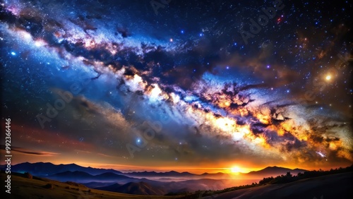 Vibrant illustration of the Milky Way galaxy, teeming with stars, gas, and dust, showcasing the dynamic beauty of our celestial neighborhood.